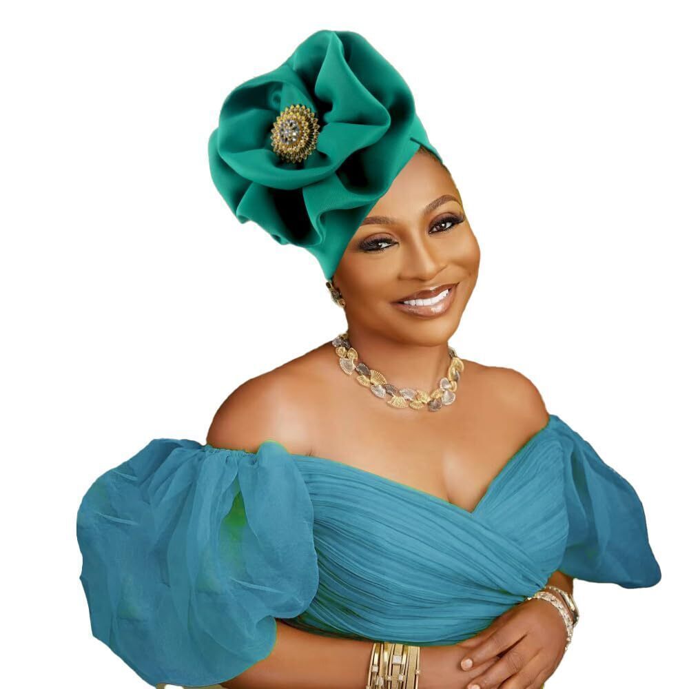 9364 Elegant Floral Turban Head Wrap, Crystal Brooch Detail, Multi-Color